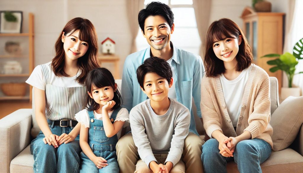 リビングでくつろいでいる家族
